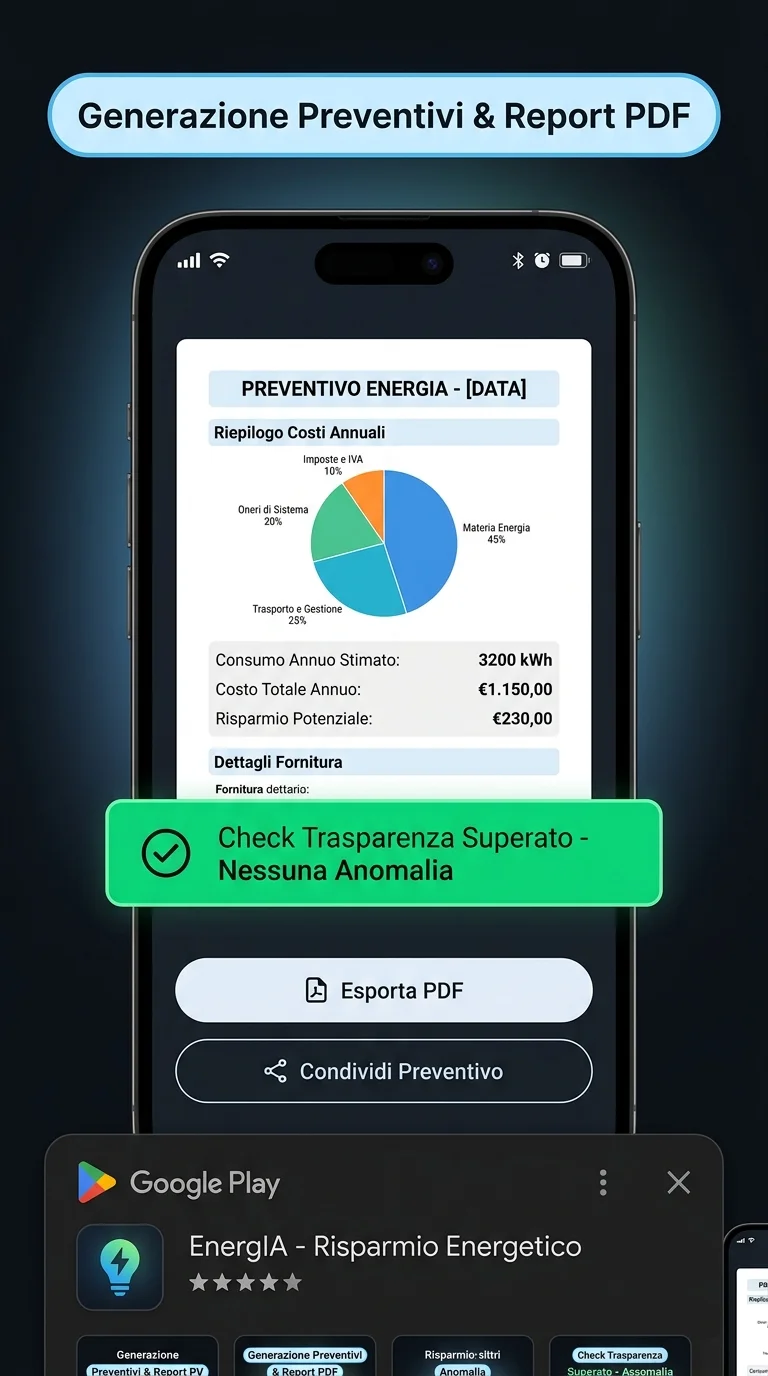 Tab Preventivo di EnergIA con prospetto da salvare e condividere in PDF